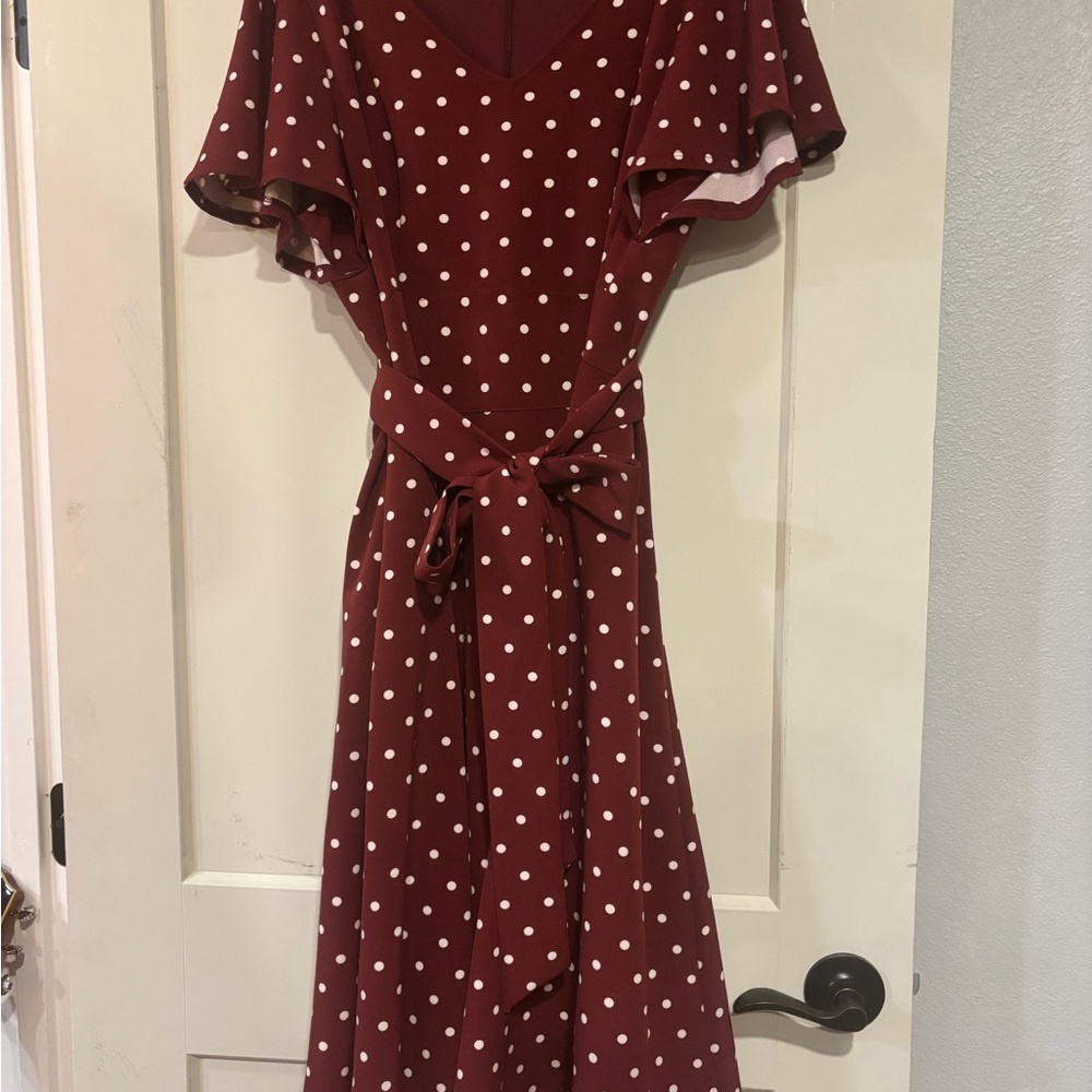 Lane Bryant Wine Red Polka Dot Midi Dress